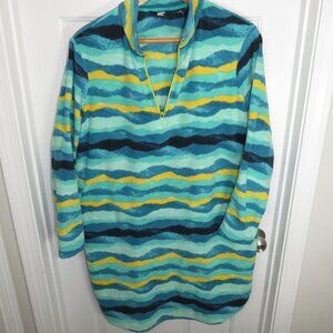 Lands End Cozy Fleece Pullover 1/4 Zip Dress Baltic Mountain Ombre 2X (20W-22W)